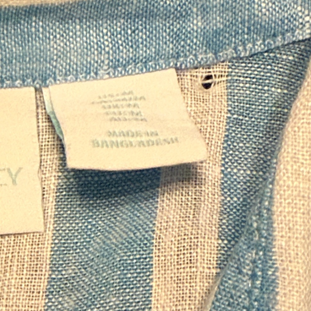 Cynthia Rowley Light Blue and White Striped Linen Button Down Shirt - Picture 3 of 7
